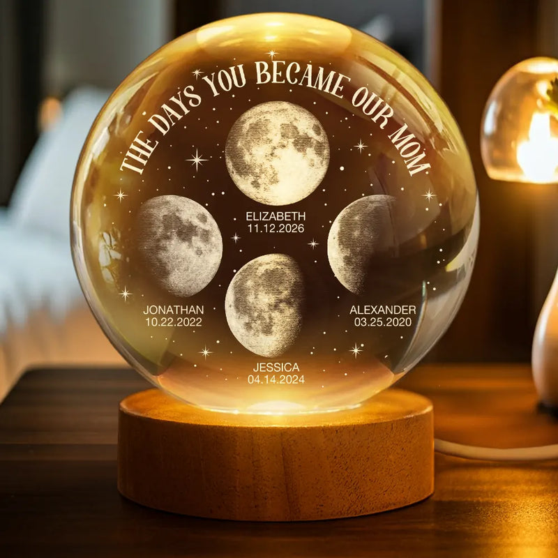Gift For Mother,Mom - Children,New Mom,New baby - Moon Phase The Days You Became My Mom - Personalized Crystal Globe Lamp