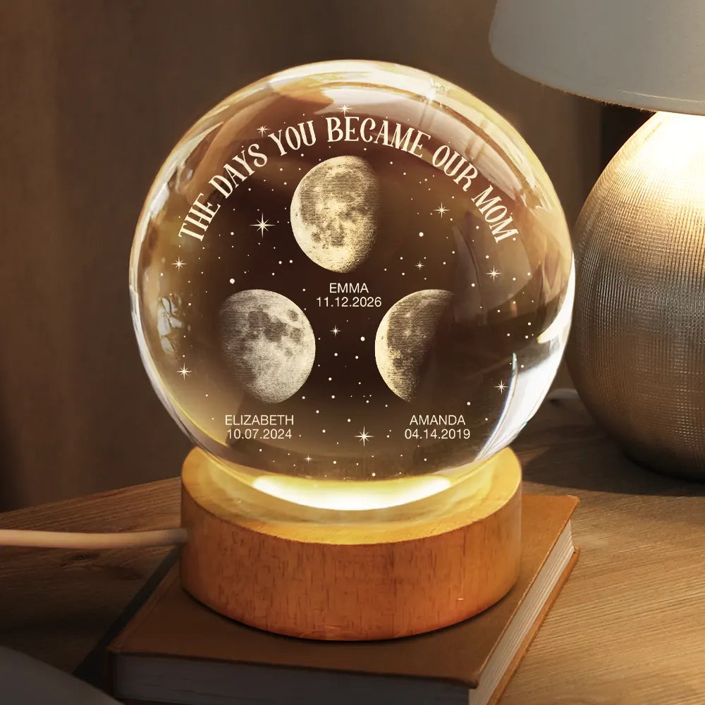 Gift For Mother,Mom - Children,New Mom,New baby - Moon Phase The Days You Became My Mom - Personalized Crystal Globe Lamp
