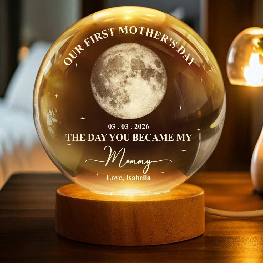 Gift For Mother,Gift For Father,New Dad,New Mom,New baby,Love - Moon Phase Our First Mother's Day Father's Day - Personalized Crystal Globe Lamp