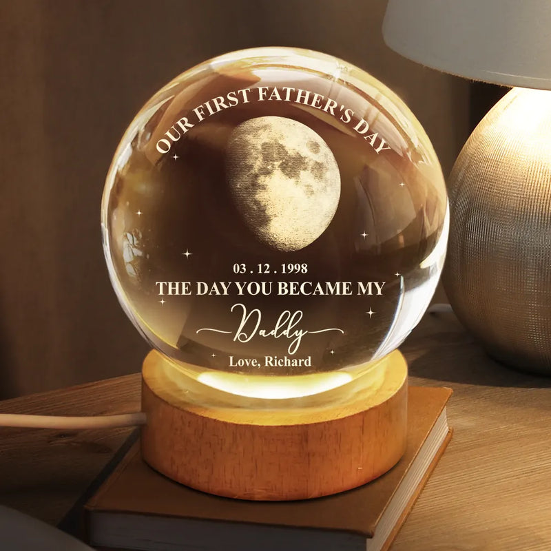 Gift For Mother,Gift For Father,New Dad,New Mom,New baby,Love - Moon Phase Our First Mother's Day Father's Day - Personalized Crystal Globe Lamp