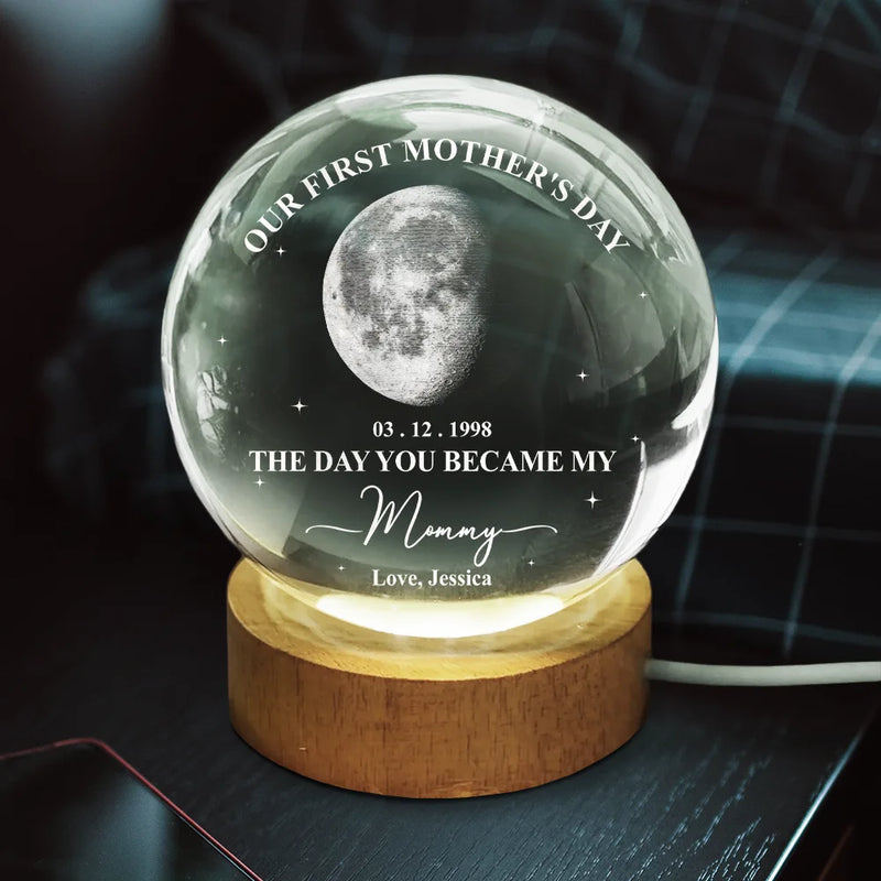 Gift For Mother,Gift For Father,New Dad,New Mom,New baby,Love - Moon Phase Our First Mother's Day Father's Day - Personalized Crystal Globe Lamp