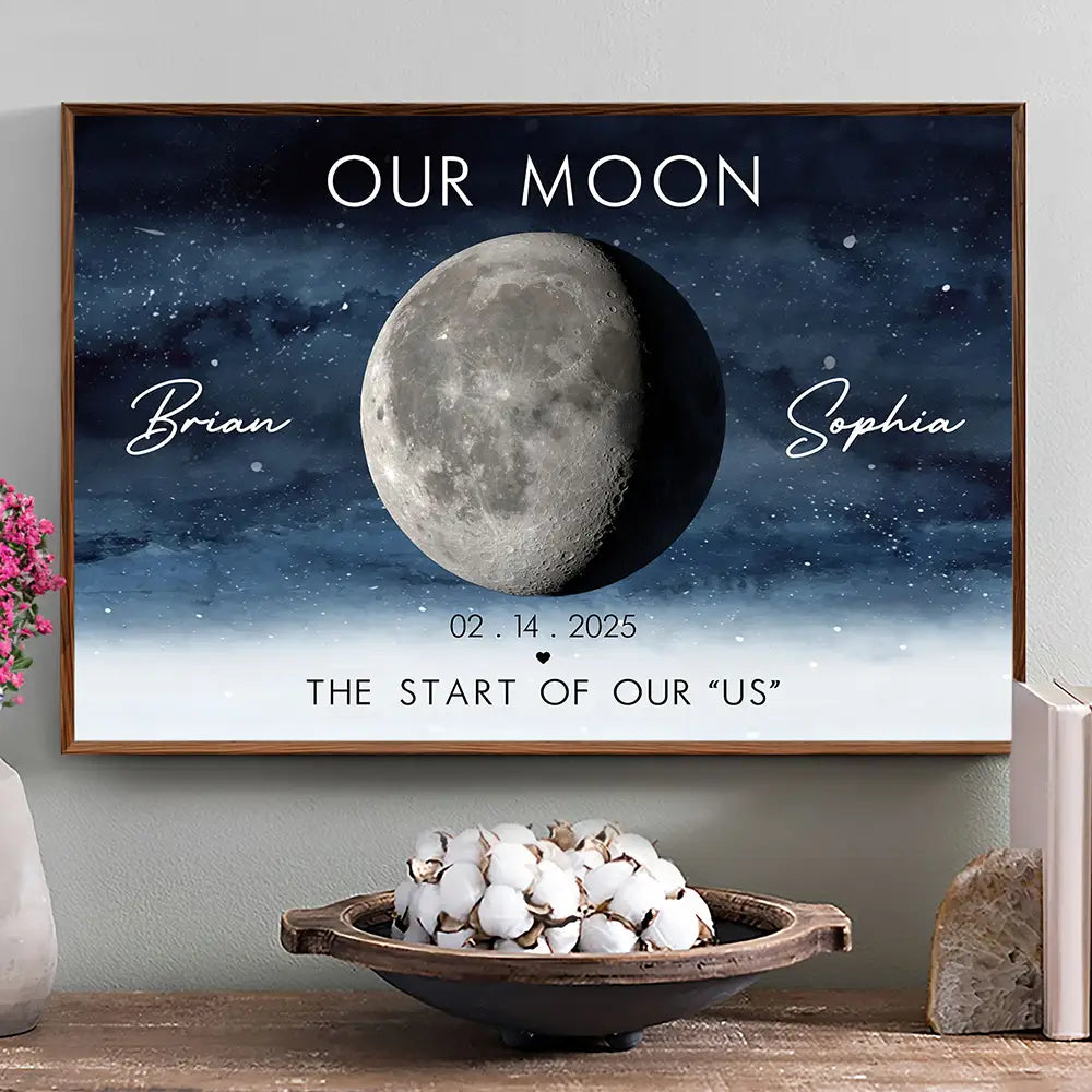 Wedding Anniversary,Gift For Couples,Gift For Husband,Gift For Wife,Gift For Boyfriend,Gift For Girlfriend,Happy - Moon Phase Our Moon The Start Of Our Us Anniversary Gift - Personalized Poster