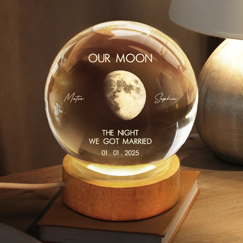 Gift For Couples,Old Couples,Gift For Husband,Gift For Wife,Gift For Boyfriend,Gift For Girlfriend,Love - Moon Phase The Beginning Of Our Forever - Personalized Crystal Globe Lamp