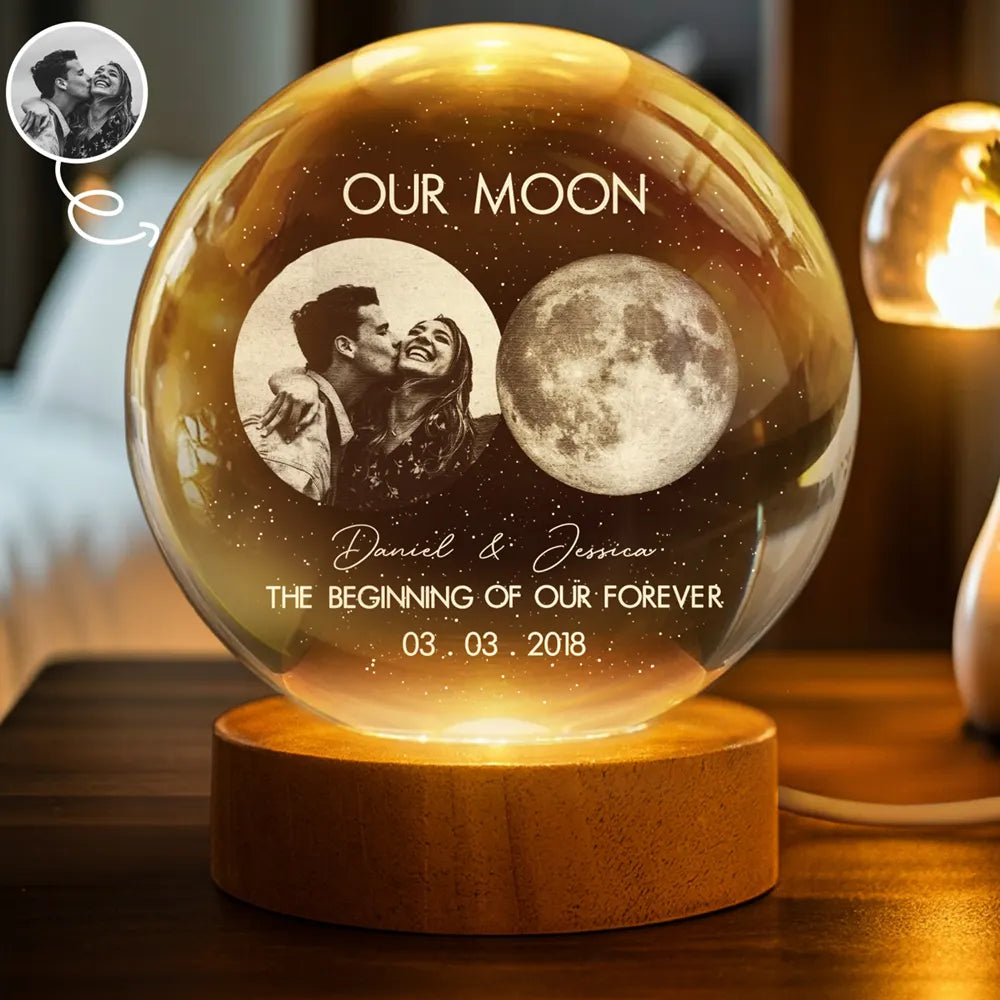 Custom Photo Moon Phase The Beginning Of Our Forever - Personalized Crystal Globe Lamp