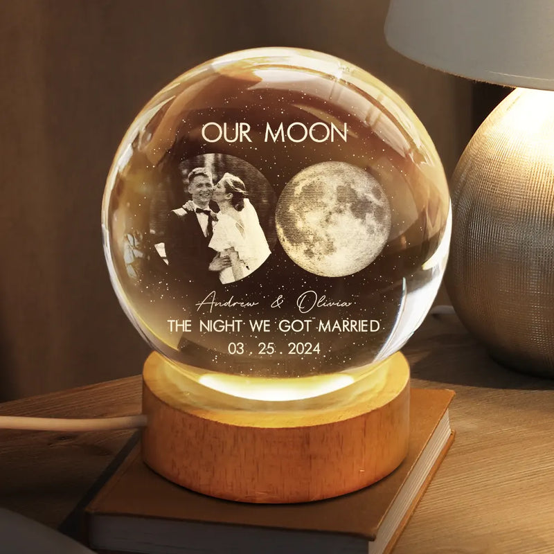 Gift For Couples,Gift For Husband,Gift For Wife,Gift For Boyfriend,Gift For Girlfriend,Parents,Gift For Mother,Gift For Father,Married ,Engaged,Love - Moon Phase The Beginning Of Our Forever - Personalized Crystal Globe Lamp