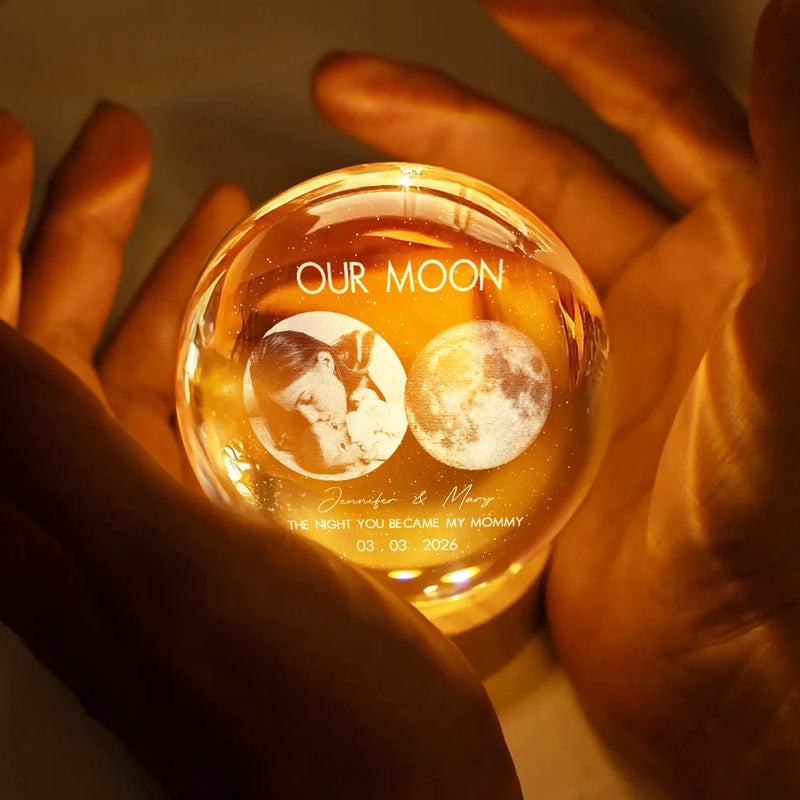 Gift For Couples,Gift For Husband,Gift For Wife,Gift For Boyfriend,Gift For Girlfriend,Parents,Gift For Mother,Gift For Father,Married ,Engaged,Love - Moon Phase The Beginning Of Our Forever - Personalized Crystal Globe Lamp