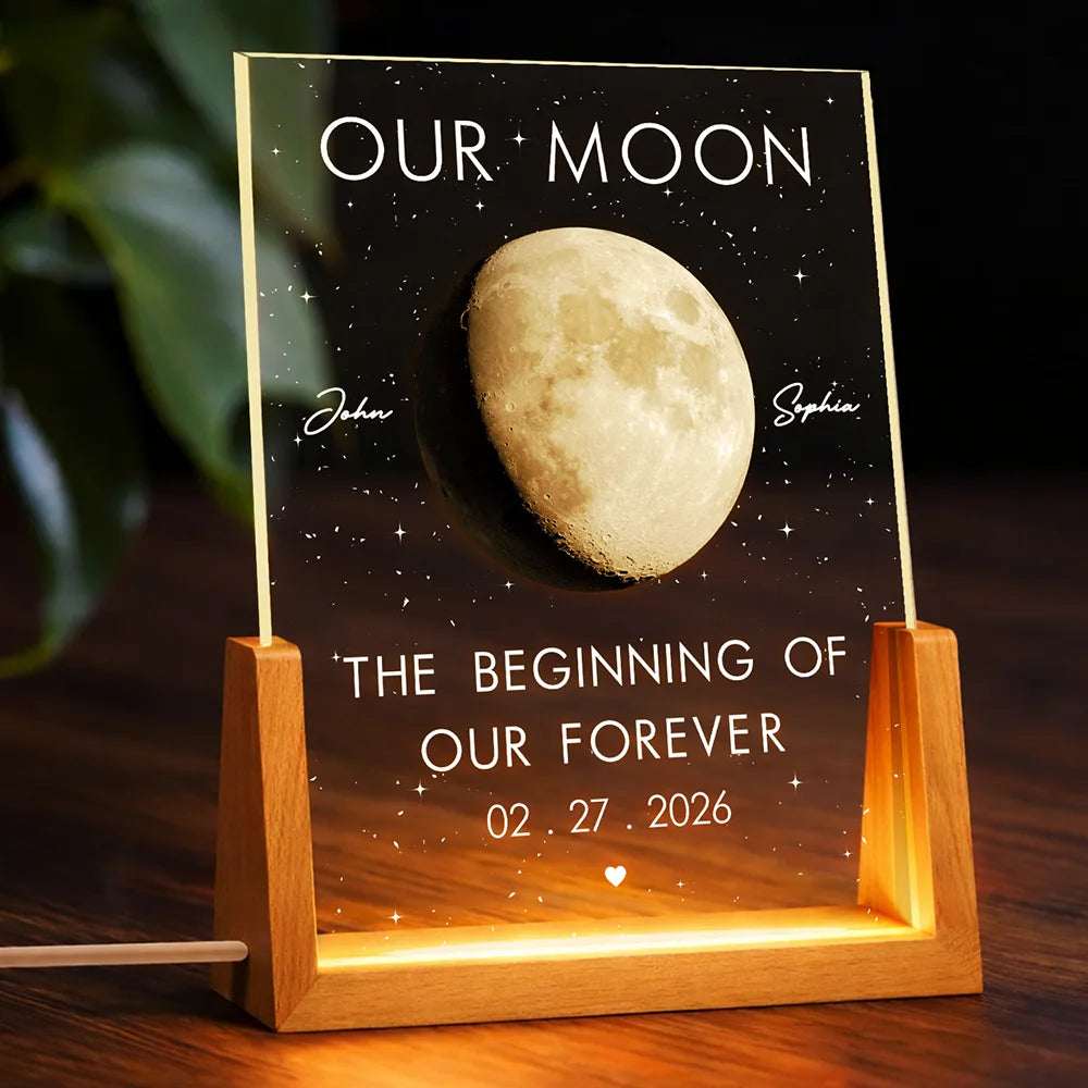 Gift For Couples,Gift For Husband,Gift For Wife,Gift For Boyfriend,Gift For Girlfriend,Parents,Gift For Mother,Gift For Father,Married ,Engaged,Love - Moon Phase The Beginning Of Our Forever - Personalized Night Light