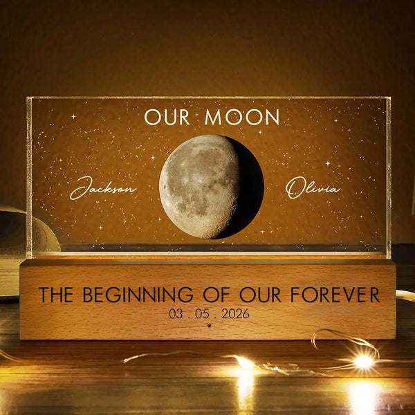 Gift For Couples,Gift For Husband,Gift For Wife,Gift For Boyfriend,Gift For Girlfriend,Parents,Gift For Mother,Gift For Father,Married ,Engaged,Love - Moon Phase The Beginning Of Our Forever - Personalized Rectangle LED Light
