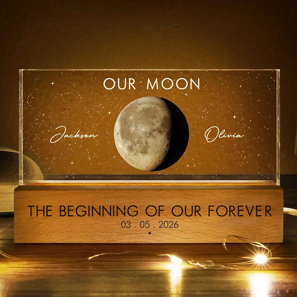 Moon Phase The Beginning Of Our Forever - Personalized Rectangle LED Light