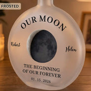 Anniversary,Christmas,Romantic,Gift For Couples,Moon Phase - Moon Phase The Beginning Of Our Forever Couple - Personalized Round Flat Bottle Light