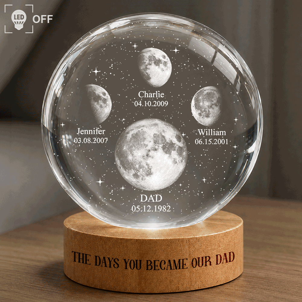 Gift For Father,Gift For Grandpa,Gift For Mother,Gift For Grandma,Non-Eng,Moon Phase,Proud - Moon Phase The Day You Became My Dad Granpda - Personalized Crystal Globe Lamp