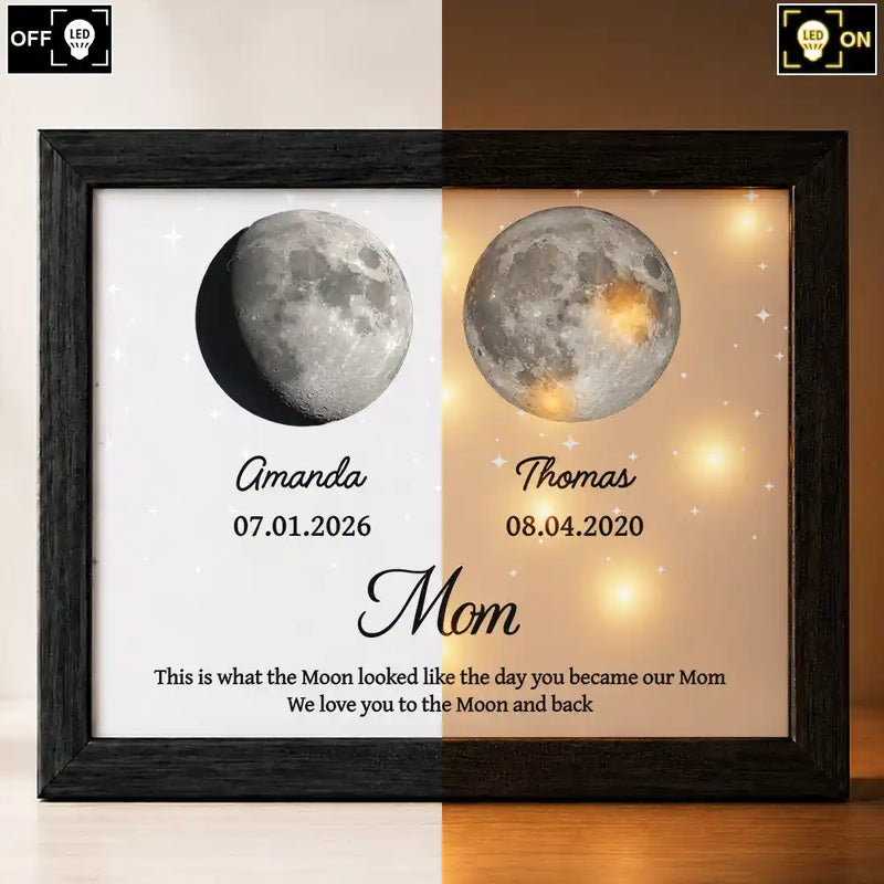 New Mom,Sentimental,Gift For Mother,Moon Phase - Moon Phase The Day You Became My Mom - Personalized LED Light Shadow Box