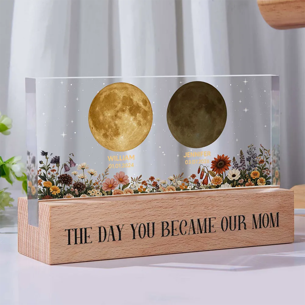 Gift For Mother,Gift For Grandma,Happy - Moon Phase The Day You Become Mom Mum Grandma Vintage Style - Personalized Rectangle LED Light