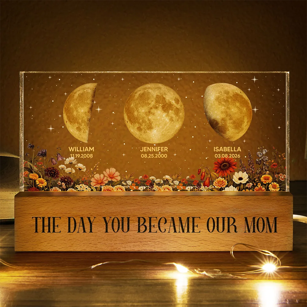 Gift For Mother,Gift For Grandma,Happy - Moon Phase The Day You Become Mom Mum Grandma Vintage Style - Personalized Rectangle LED Light