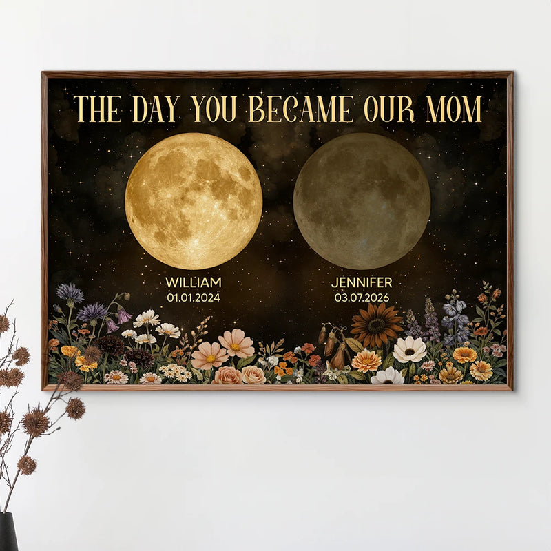 Gift For Mother, Gift For Grandma, Happy - Moon Phase The Day You Become Our Mom Mum Grandma Vintage Style - Personalized Poster