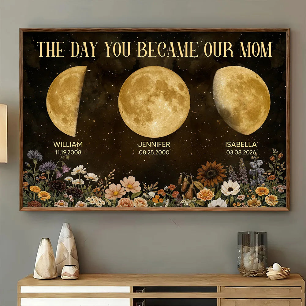 Moon Phase The Day You Become Our Mom Mum Grandma Vintage Style - Personalized Poster
