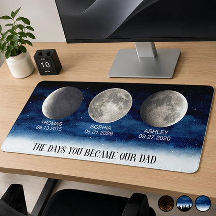 Moon Phase The Days You Became Our Dad Mom - Personalized PU Leather Desk Mat