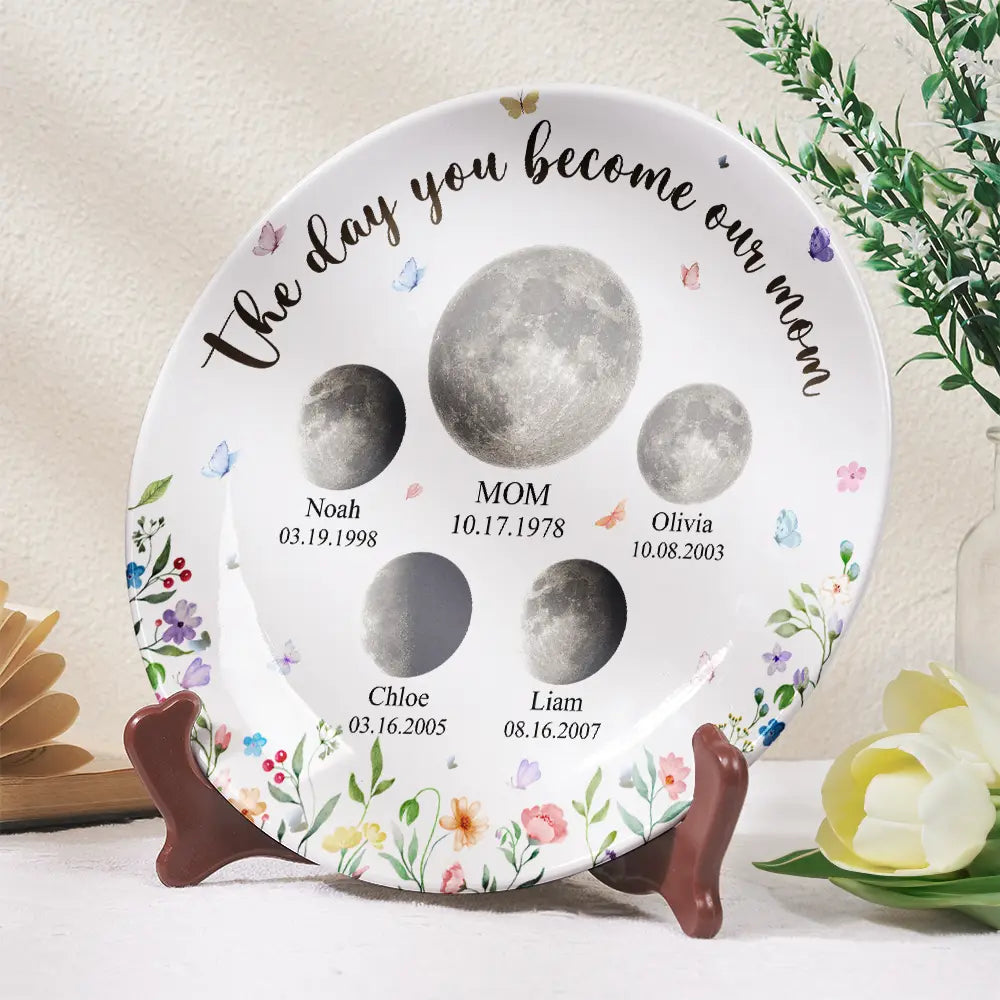 Gift For Mother,Gift For Grandma,Gift For Father,Gift For Grandpa,Love - Moon Phase We Love You To The Moon And Back - Personalized Ceramic Plate