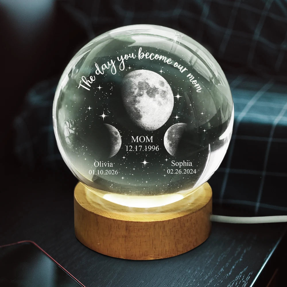 Gift For Grandma,Gift For Mother,Happy - Moon Phase We Love You To The Moon And Back - Personalized Crystal Globe Lamp