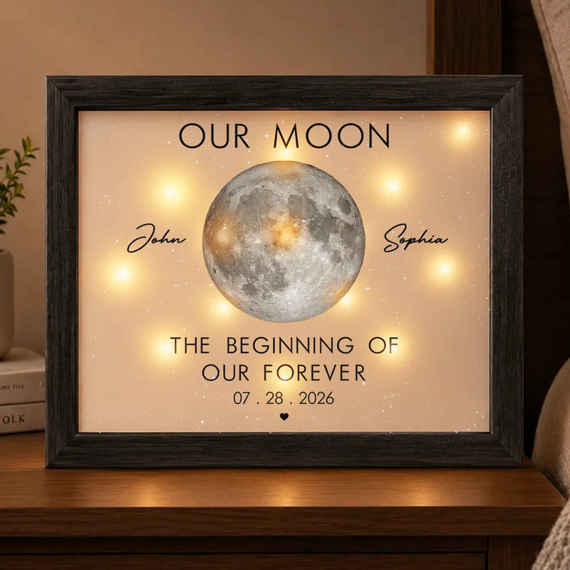 Anniversary,Romantic,Gift For Couples,Moon Phase - Moon Phase The Beginning Of Our Forever - Personalized LED Light Shadow Box