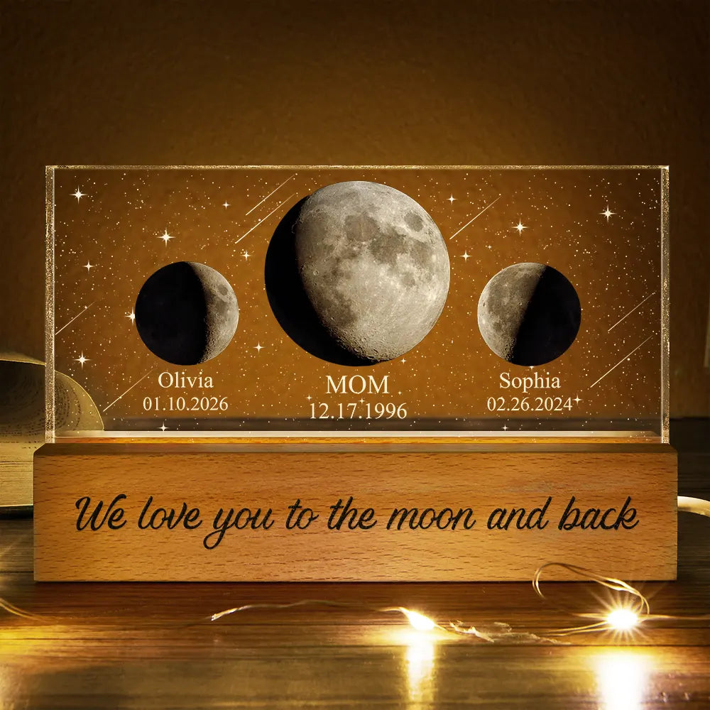 Gift For Mother,Gift For Grandma,Gift For Father,Gift For Grandpa,Love - Moon Phase We Love You To The Moon And Back - Personalized Rectangle LED Light
