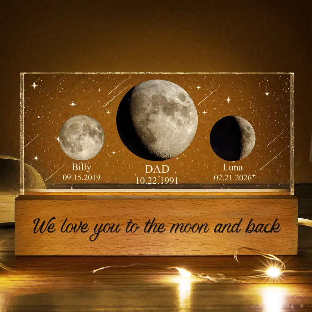 Gift For Mother,Gift For Grandma,Gift For Father,Gift For Grandpa,Love - Moon Phase We Love You To The Moon And Back - Personalized Rectangle LED Light