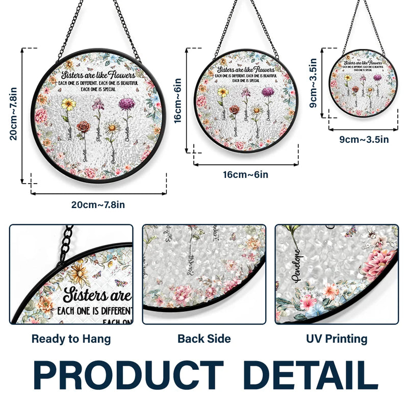 Gift For Sisters,Gift For Bestie,Love - Mosaic Art Sister Are Like Flowers - Personalized Stained Glass Window Hanging Suncatcher