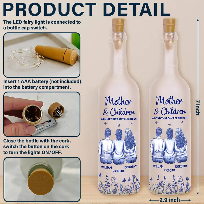 Gift For Mother,Daughters,Gift For Daughter,Children,Mom,Sons,Love - Mother And Daughter A Bond That Can't Be Broken - Personalized Bottle Light