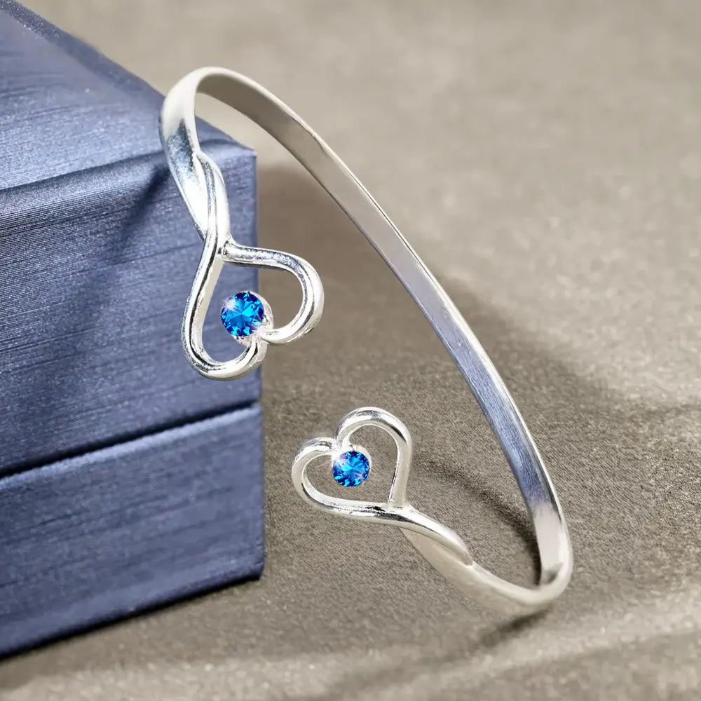 Gift For Mother, Gift For Daughter, Mom - Daughters (Adult), Mom - Daughters (Young), Love - Mother And Daughter Will Always Be Connected By Heart - Personalized Gem Heart Cuff Bracelet
