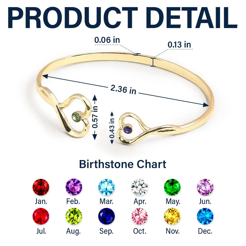 Sisters Will Always Be Connected By Heart - Personalized Gem Heart Cuff Bracelet