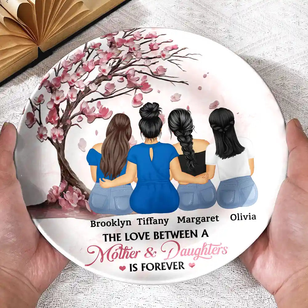 Gift For Mother,Mom,Daughters - Mother And Daughters Forever Linked Together - Personalized Ceramic Plate

