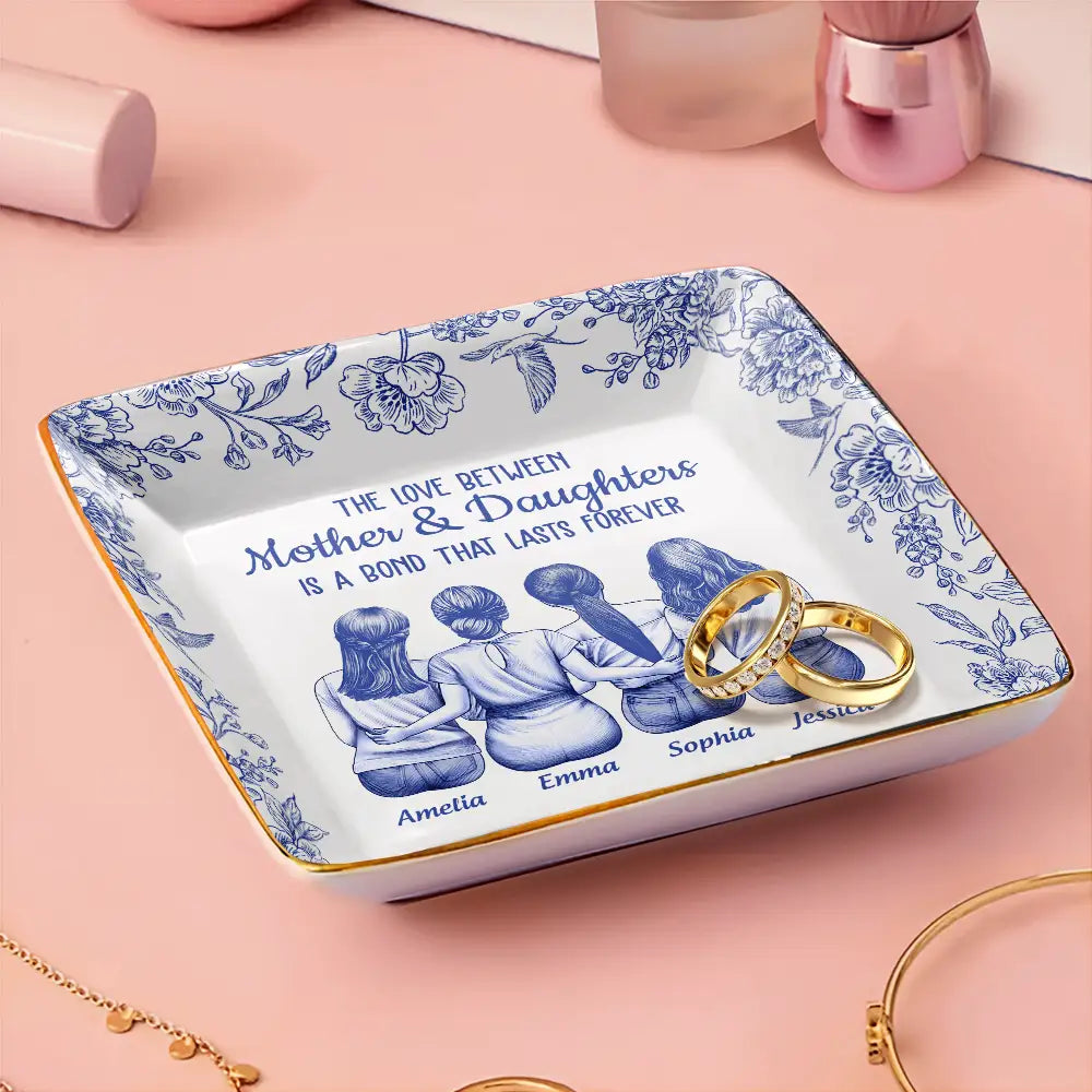 Love, Gift For Mother, Gift For Daughter, Mom - Daughters (Adult) - Mother And Daughters Forever Linked Together Toile - Personalized Ring Dish