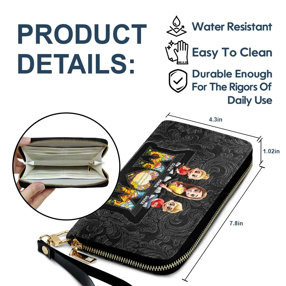 Mom - Daughters (Adult),Gift For Mother,Gift For Daughter,Happy - Mother Daughter Son We Love You Mom 3D Cartoon - Personalized Leather Long Wallet