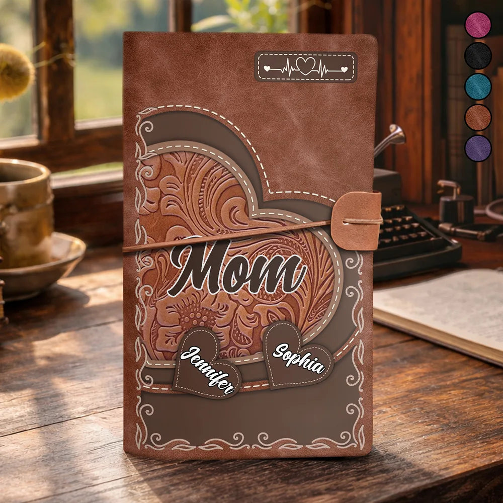 Mother Little Sweethearts Embossed Effect - Personalized Leather Vintage Journal