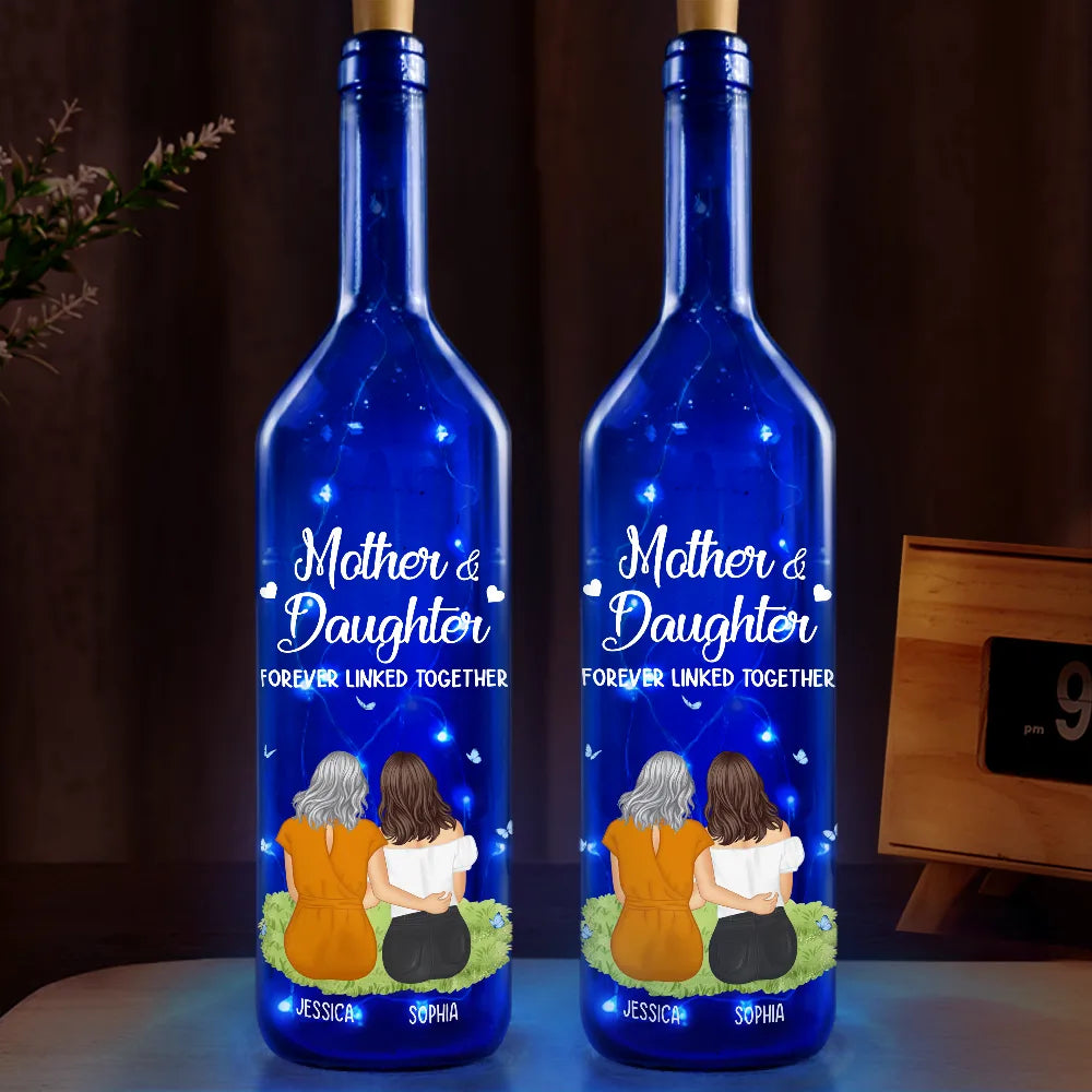 Mother & Daughter Forever Linked Together - Personalized Blue Bottle Light