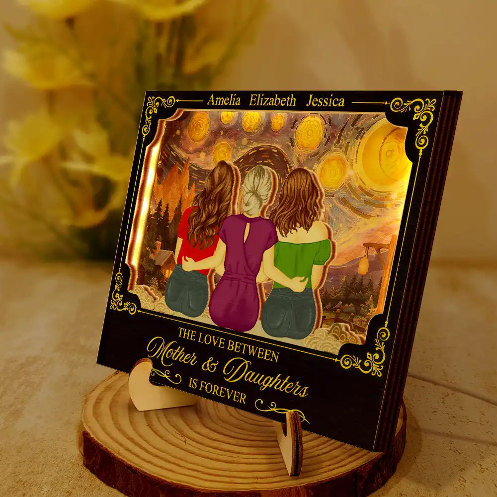 Gift For Mother, Dad - Daughters (Adult), Gift For Daughter, Love - Mother & Daughters Forever Linked Together - Personalized LED Light Wooden Plaque