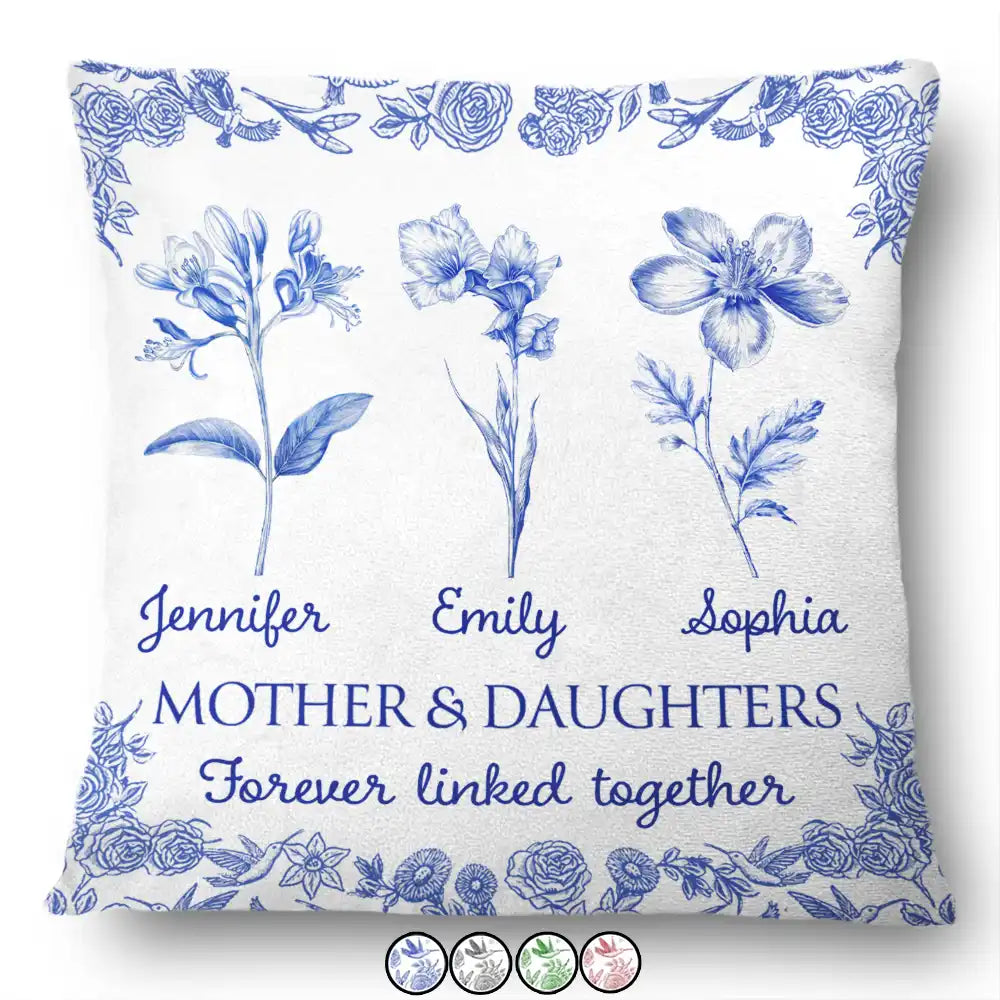 Mother & Daughters Forever Linked Together Toile Birth Flower - Personalized Pillow
