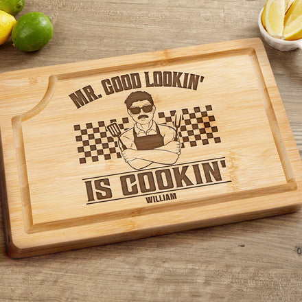 Mr. Good Lookin' Is Cookin' - Personalized Wooden Cutting Board