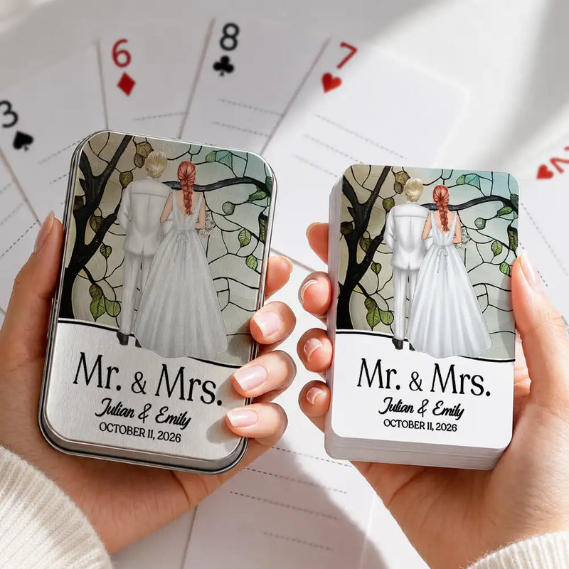 Pet Couple,Romantic,Pet Lovers,Gift For Couples,Wedding,Vector,Custom Text - Mr & Mrs Wedding Signing Book - Personalized Playing Cards