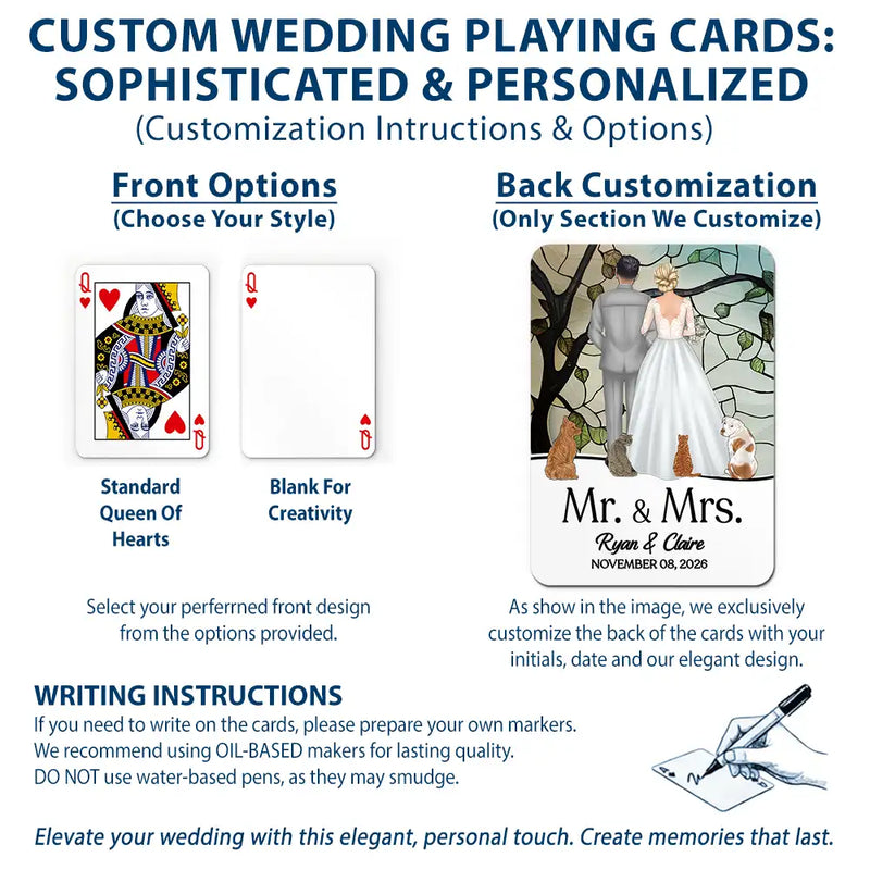 Pet Couple,Romantic,Pet Lovers,Gift For Couples,Wedding,Vector,Custom Text - Mr & Mrs Wedding Signing Book - Personalized Playing Cards