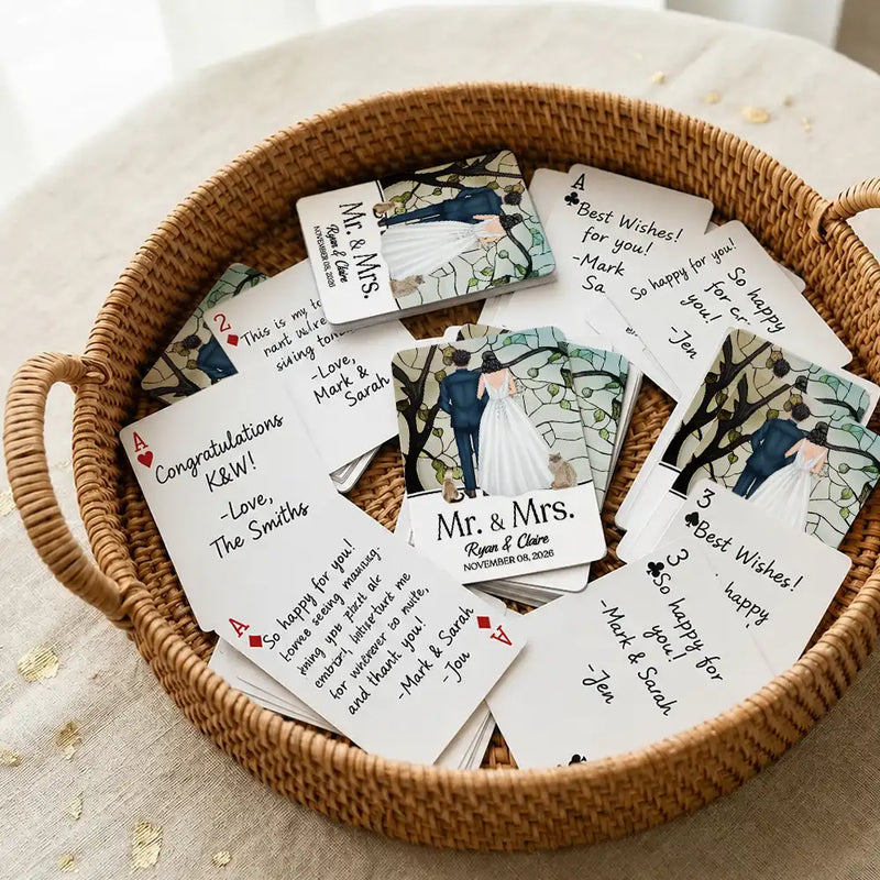 Pet Couple,Romantic,Pet Lovers,Gift For Couples,Wedding,Vector,Custom Text - Mr & Mrs Wedding Signing Book - Personalized Playing Cards