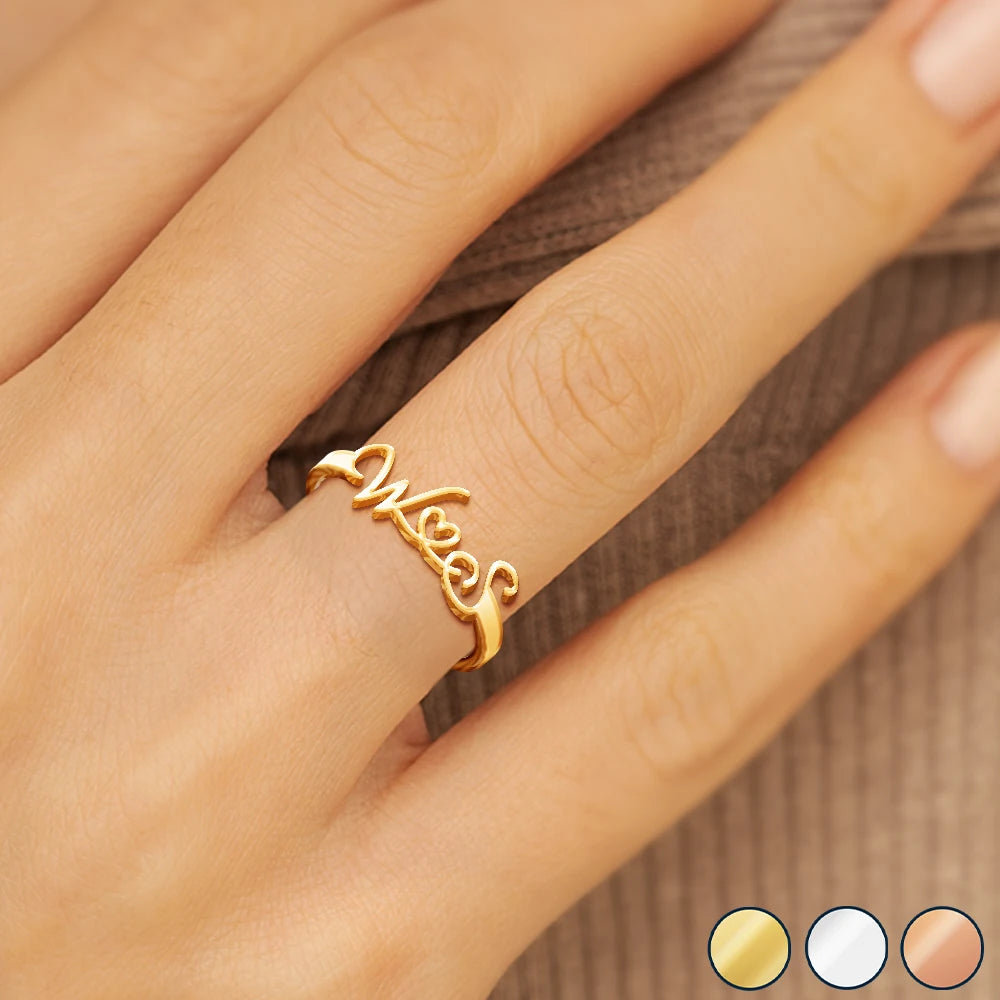 Gift For Wife,Gift For Girlfriend,Gift For Yourself,Gift For Women,Gift For Sibling,Gift For Sisters,Gift For Bestie,Love,Gift For Mother,Gift For Grandma - Multiple Initials With Heart - Personalized Custom Shaped Ring