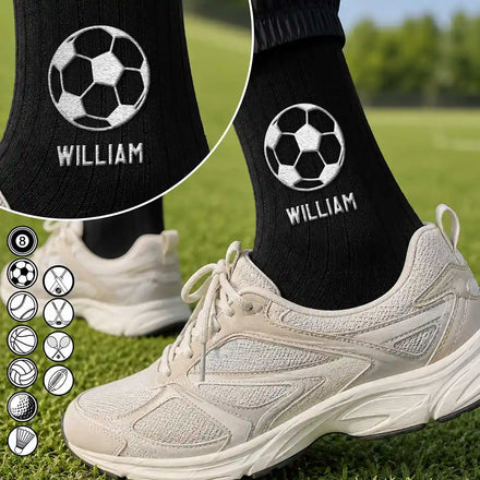 Multiple Sports Icon Choices - Personalized Embroidered Socks
