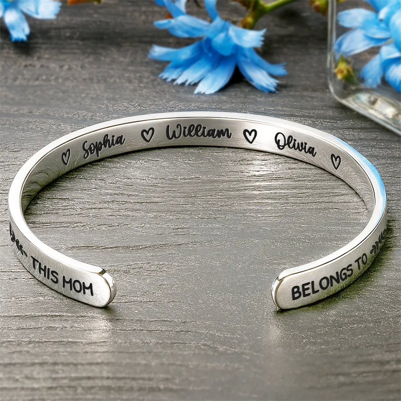Gift For Mother,Gift For Grandma,Happy,Icon - Multiple Kid Names This Mom Grandma Belongs To - Personalized Bangle Bracelet Cuff