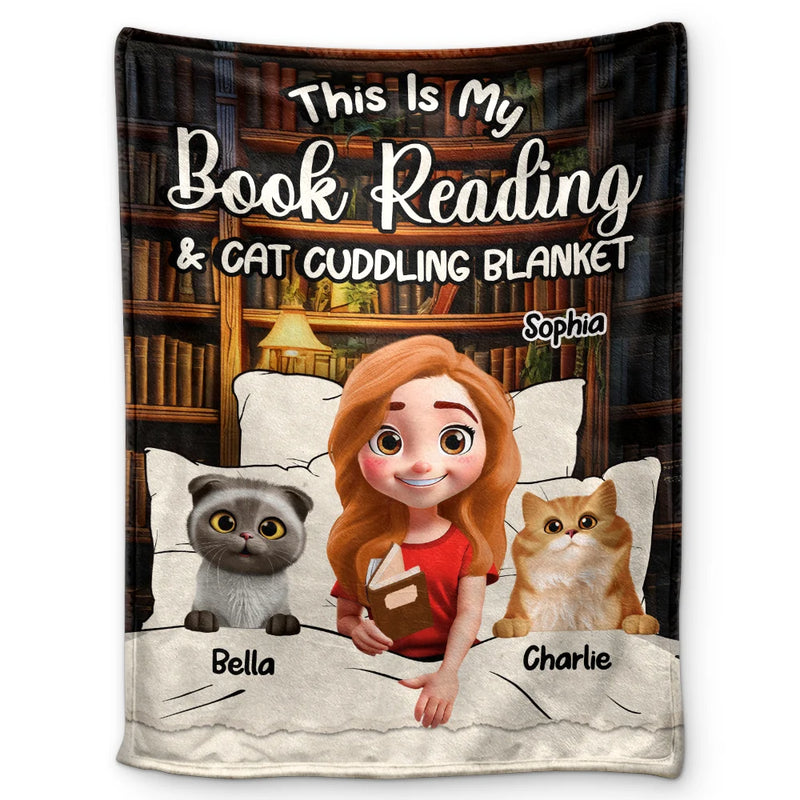 Cat Mom, Reading, Dog Mom, Gift For Yourself, Happy - My Book Reading & Cat Cuddling Blanket 3D Effect - Personalized Fleece Blanket, Sherpa Blanket