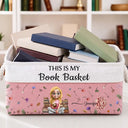 Adorable, Reading, Gift For Yourself, Gift For Women, Vector - My Books Reading Girl With Birth Month Flower - Personalized Storage Basket
