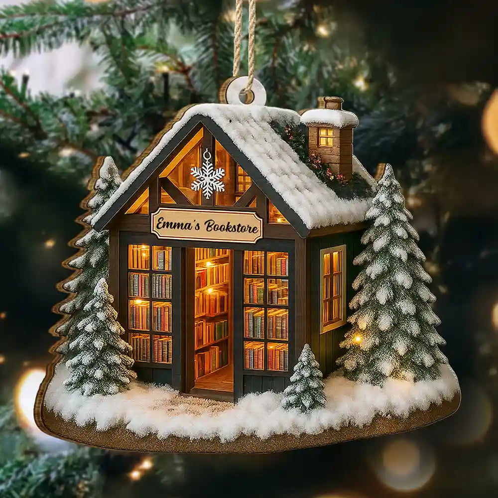 My Bookstore Book Corner - Personalized Custom Shaped Wooden Ornament