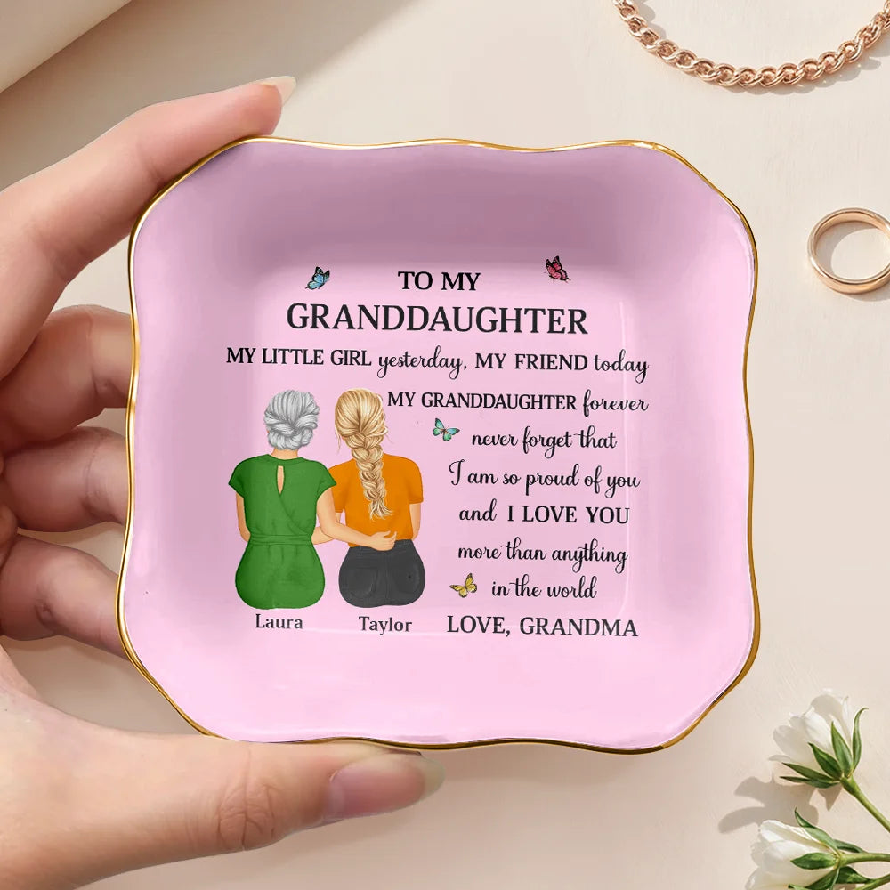Gift For Daughter,Gift For Women,Happy,Gift For Grandkids,Vector - My Daughter Granddaughter Forever - Personalized Ring Dish
