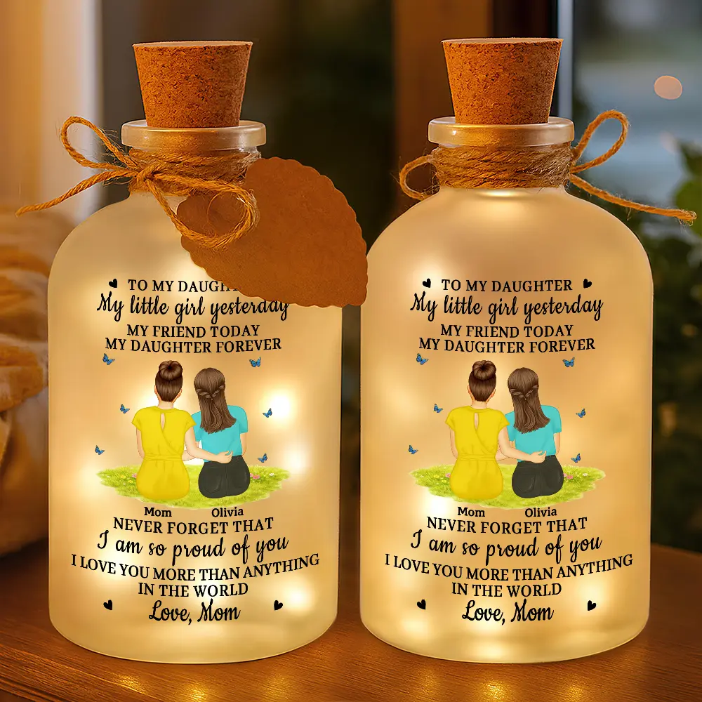 Mom,Daughters,Sons,Love - My Daughter Son Forever - Personalized Short Bottle Light