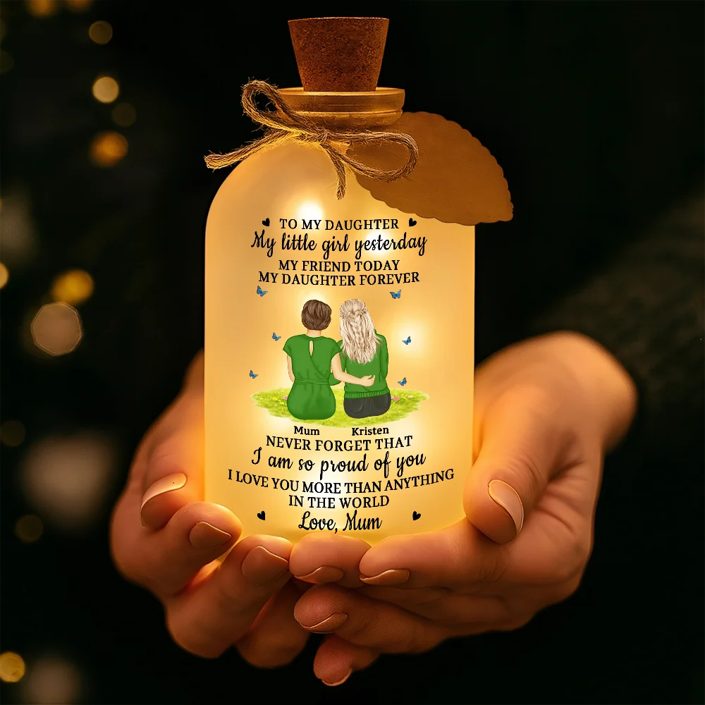 Mom,Daughters,Sons,Love - My Daughter Son Forever - Personalized Short Bottle Light